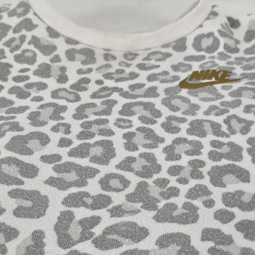 NIKE BABY GIRLS SWEATSHIRT – SIZE 12M – WHITE W/ GRAY CHEETAH PRINT COTTON BLEND